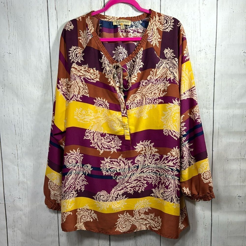 Democracy Boho Paisley Peasant Tunic Blouse Size 3X Festival Artsy Flowy